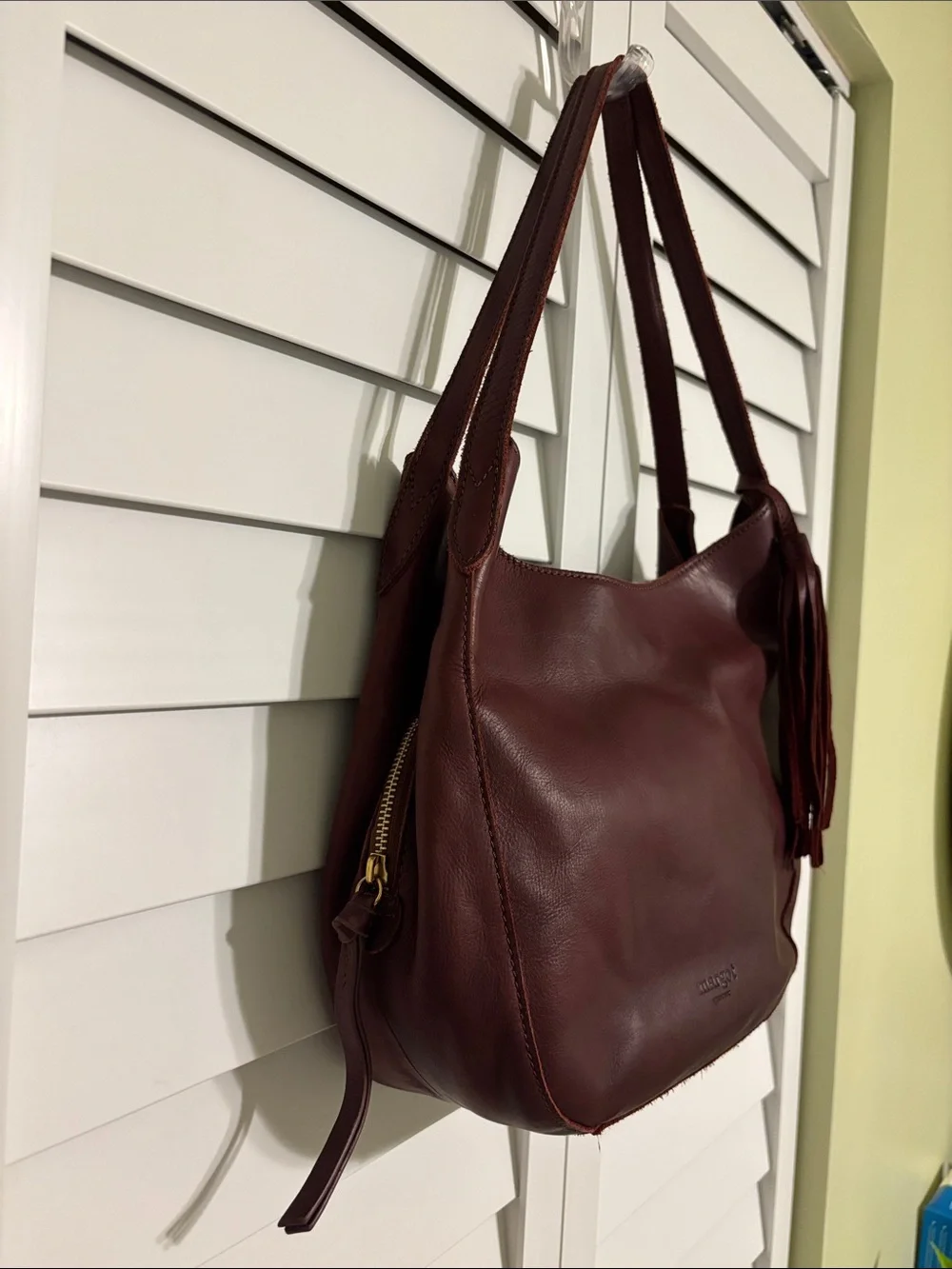 Margot New York Burgundy Genuine Leather Hobo Shoulder Bag with Tassel